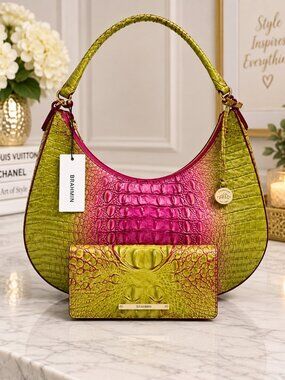 Brahmin Bekka Limeade Melbourne Shoulder Bag Adelle Wallet Set NWT